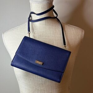 kate spade navy saffiano crossbody with gold-tone plaque